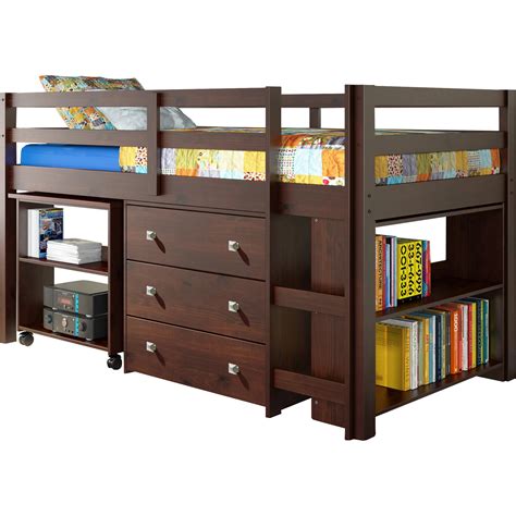 The loft bed includes a desk, three shelves, and two large drawers. Strong pine and MDF frame for safety and reliability. A built-in ladder allows easy access to the upper berth. The cozy loft space is used for storage or play, while the built-in desk and bookshelves make an excellent study station. Actual color may vary slightly due to photographic lighting …